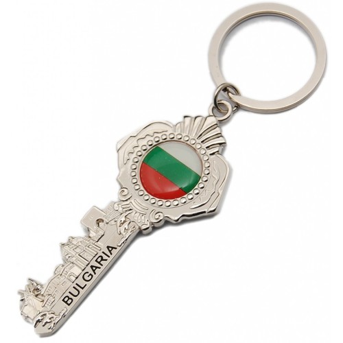 Сувенирен метален ключодържтел ключ с декоративен флаг и гравиран надпис - 11см