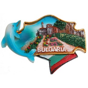 Декоративна гипсова фигурка с магнит - морски бряг, декорирана с делфин