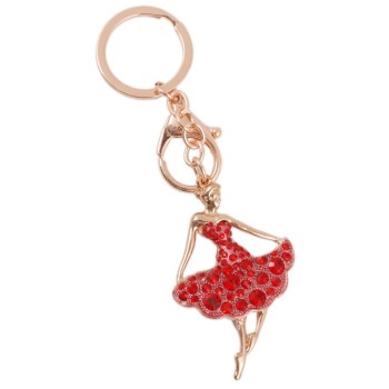 Сувенирен метален ключодържател - балерина, инкрустирана с червени камъни