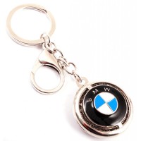 Кръгъл автомобилен ключодържател с емблема на BMW, декориран с бели камъни