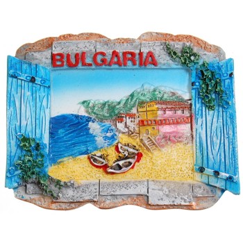   Декоративна фигурка с магнит - прозорец - лодки и надпис България
