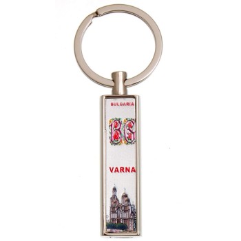 Сувенирен метален ключодържтел - свирка - надпис BG, украсен с рози и катедрала Варна
