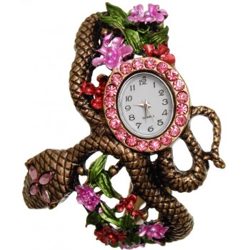 Дамски ръчен часовник с елегантен дизайн - змия, декориран с цветни камъни