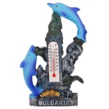Декоративна магнитна фигурка - два делфина и термометър, изработена от полирезин