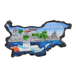 Сувенирна магнитна фигурка във формата на картата на България - морски пейзаж