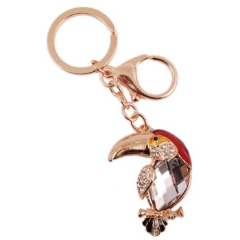 Сувенирен метален ключодържател - папагал, инкрустиран с бели камъни