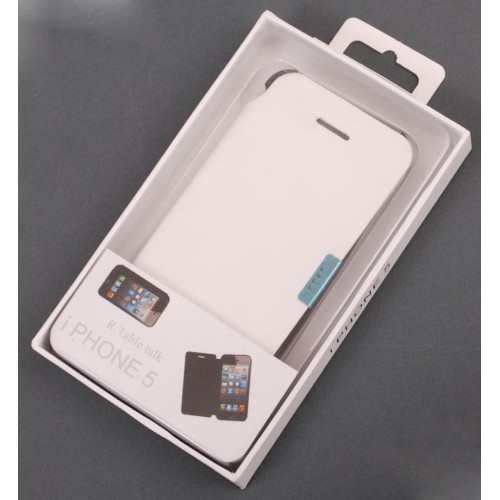 Кожен калъф за телефон i PHONE 5 с капак - бял