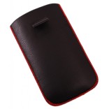 Калъф за телефон iPHONE 4, изработен от еко кожа, декориран с червен шев и метална пластинка - черен