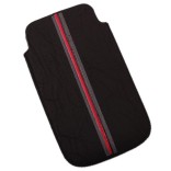 Калъф за телефон iPHONE 4, изработен от мека еко кожа, декориран с червена лента - черен