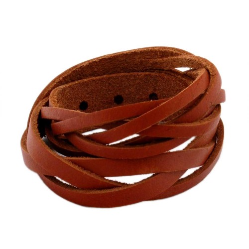 Красива кожена гривна с метални капси за закопчаване