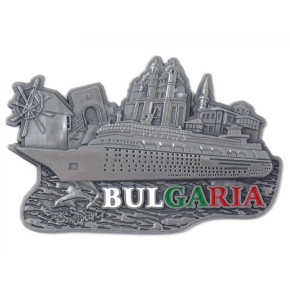 Метална магнитна фигурка във формата на плаващ кораб - старата мелница в Несебър, катедралата във Варна, двореца в Балчик и крепост в Созопол
