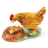 Декоративна метална кутийка за бижута във формата на кокошка с пиленца - фаберже