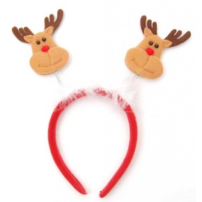 Коледна диадема с пух и декоративни фигурки - еленчета