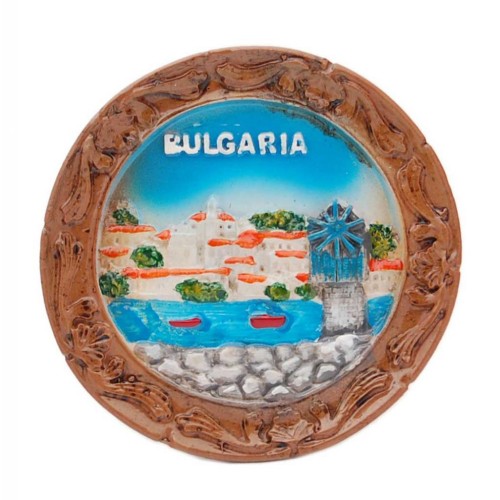Кръгла магнитна фигурка - старата мелница в Несебър