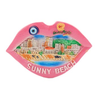 Сувенирна магнитна фигурка във формата на устни - плаж и хотели, Слънчев бряг