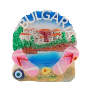 Сувенирна магнитна фигурка с джапанки - плаж с къщи, България