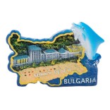 Сувенирна магнитна фигурка във формата на карта на България  с делфин - плажове и хотели
