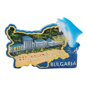 Сувенирна магнитна фигурка във формата на карта на България&nbsp; с делфин - плажове и хотели