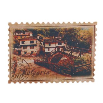 Сувенирна магнитна фигурка във формата на пощенска марка - стари български къщи и мост