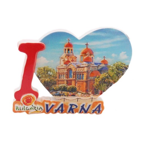 Сувенирна магнитна фигурка във формата на надпис Аз &hearts; Варна - катедралата във Варна