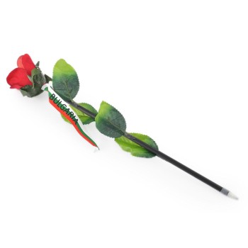 Атрактивна химикалка във формата на роза, декорирана с лента на българския трикольор