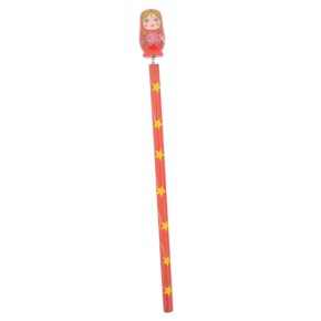 Молив с цветен корпус и декоративна фигурка - матрьошка