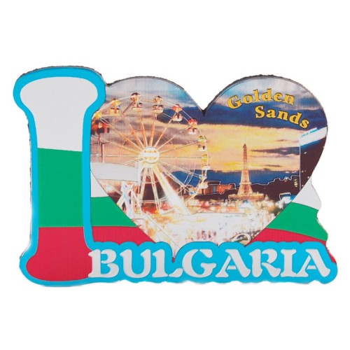 Сувенирна магнитна фигурка във формата на надпис I &hearts; Bulgaria - забележителности на Златни пясъци
