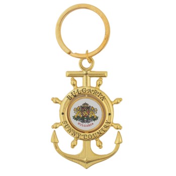 Сувенирен метален ключодържател - котва с въртяща се плочка, декорирана с герба на Република България и логото на България