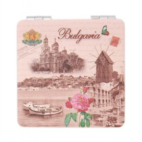 Сувенирно джобно огледало, изработено от изкуствена кожа и метал