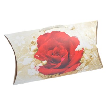 Сгъваема подаръчна торбичка във формата на възглавница с изобразена роза