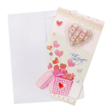 Валентинска картичка декорирана с брокат и 3D елементи - сърца