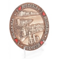 Сувенирна релефна чинийка с поставка, декорирана с надпис I &hearts; Bulgaria