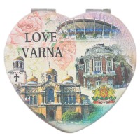 Сувенирно джобно огледало във формата на сърце, изработено от изкуствена кожа и метал