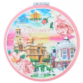 Сувенирно джобно огледало във формата на сърце, изработено от изкуствена кожа и метал
