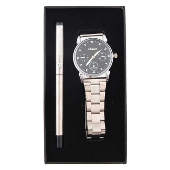 Луксозен подаръчен комплект, включващ химикал и мъжки часовник