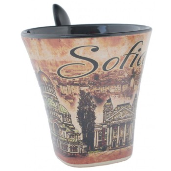 Сувенирна керамична чаша с лъжичка - забележителности от София