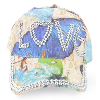 Спортна лятна шапка с козирка, декорирана с надпис LOVE и бели камъни