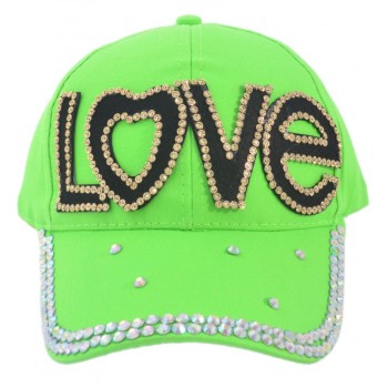 Едноцветна спортна шапка с козирка, декорирана с надпис LOVE и камъни
