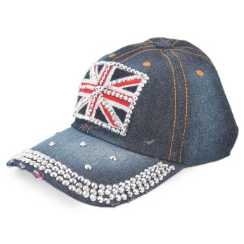 Спортна лятна шапка с козирка, декорирана с флага на Великобритания и цветни камъни