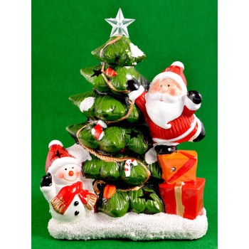 Декоративна фигурка - елха с Дядо Коледа и снежен човек