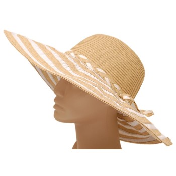 Красива дамска шапка с голяма периферия - кафяво и бяло