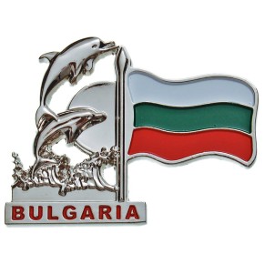 Сувенирна метална фигурка с магнит - два делфина с българския флаг сърце и надпис България
